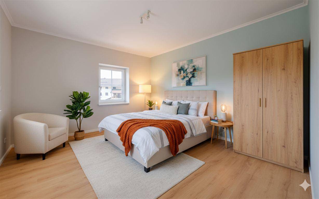 Wohnung 2 – Schlafzimmer, Einrichtungsvorschlag